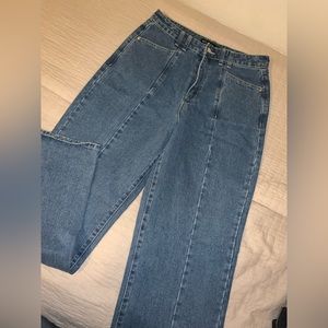 Vintage Wash Seam Front Wide Leg Jeans